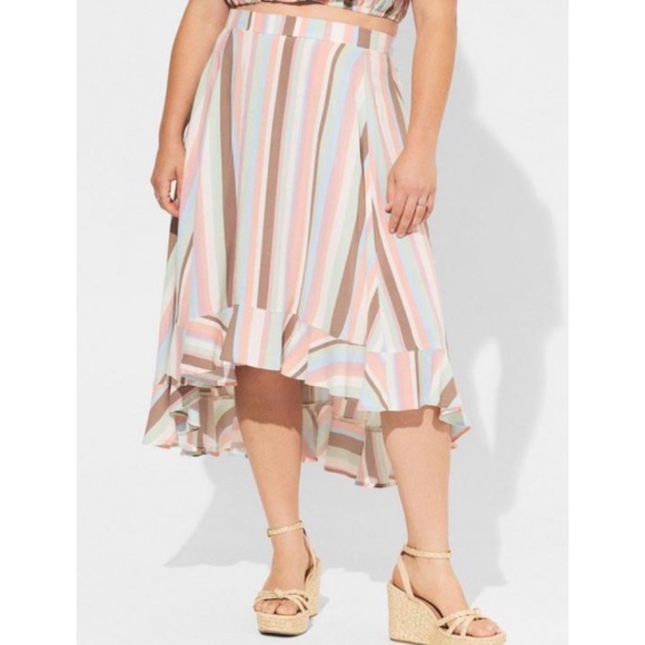 🆕 Striped Midi Challis Off Shoulder Dress Skirt Top Set 2 2X 18 20 NWT Torrid - Picture 4 of 7